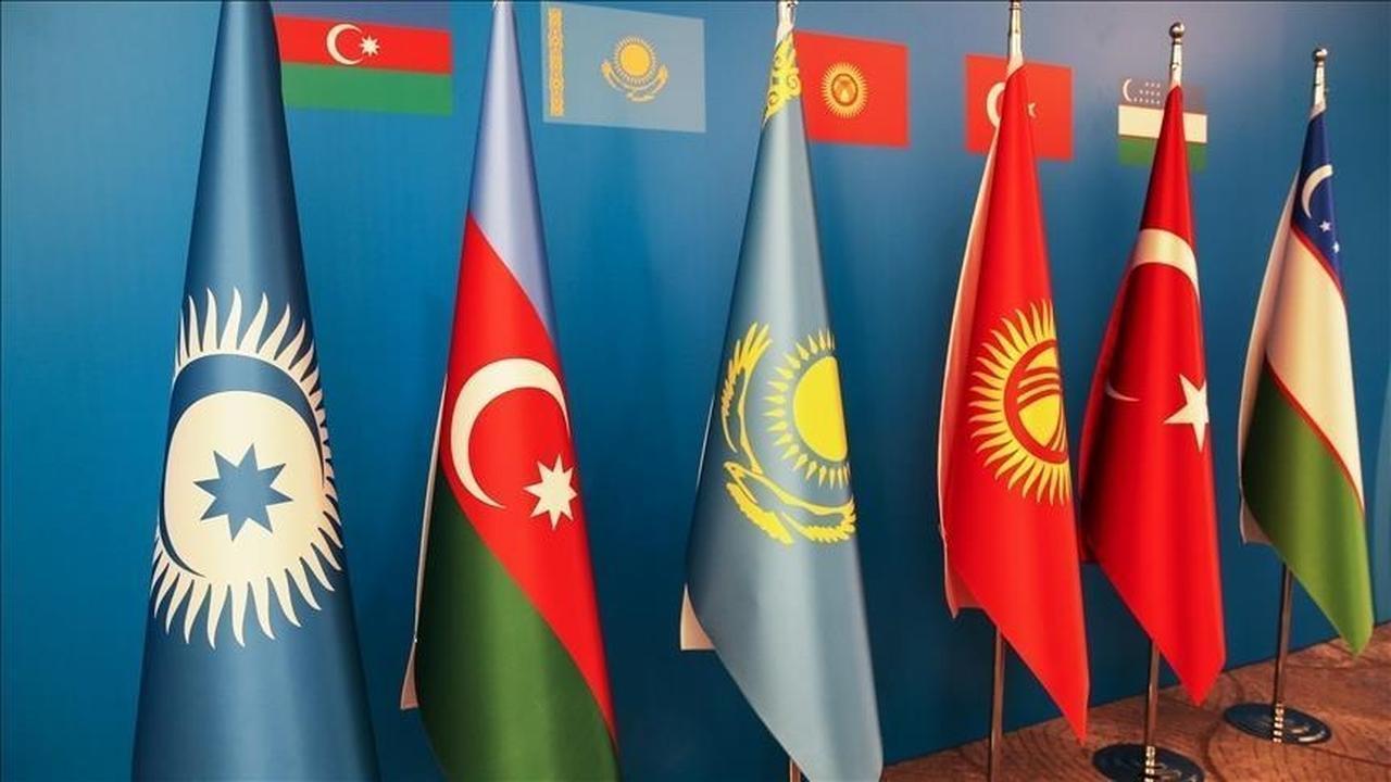 Organization of Turkic States (OTS) flag alongside Turkic nation flags, accessed on Oct. 10, 2025. (AA Photo)