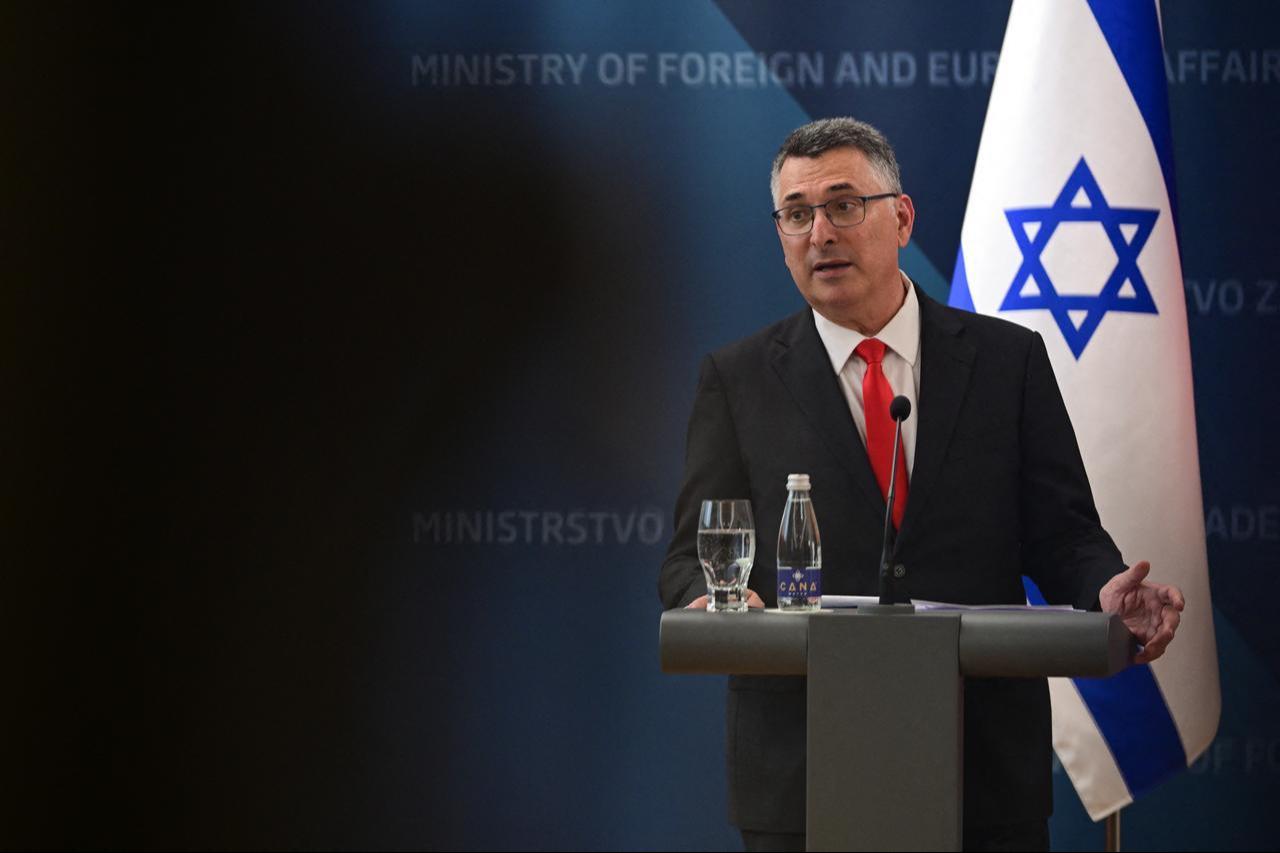 Israel’s Foreign Minister Gideon Saar speaks during a joint press conference with Slovenia’s Foreign minister prior to the opening of Israel’s embassy in Slovenia, in Ljubljana on September 9, 2026. (AFP Photo)