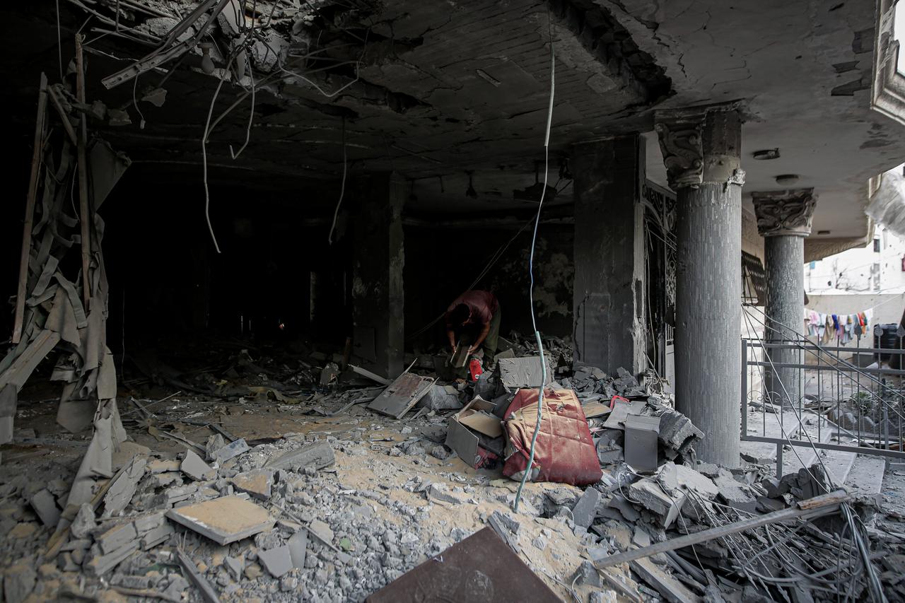 A view of the destruction after Israeli army bombed the ground floor of al-Asale building killing five Palestinians, including a girl in Gaza Strip, Palestine on October 03, 2026. (AA Photo)