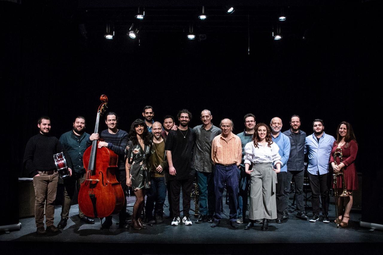 Veteran Turkish jazz musician Emin Findikoglu poses with members of his +12 orchestra, which will perform at Saint Benoit French High School during the 36th Akbank Jazz Festival in Istanbul, Türkiye. (Photo via Akbank Jazz Festival)