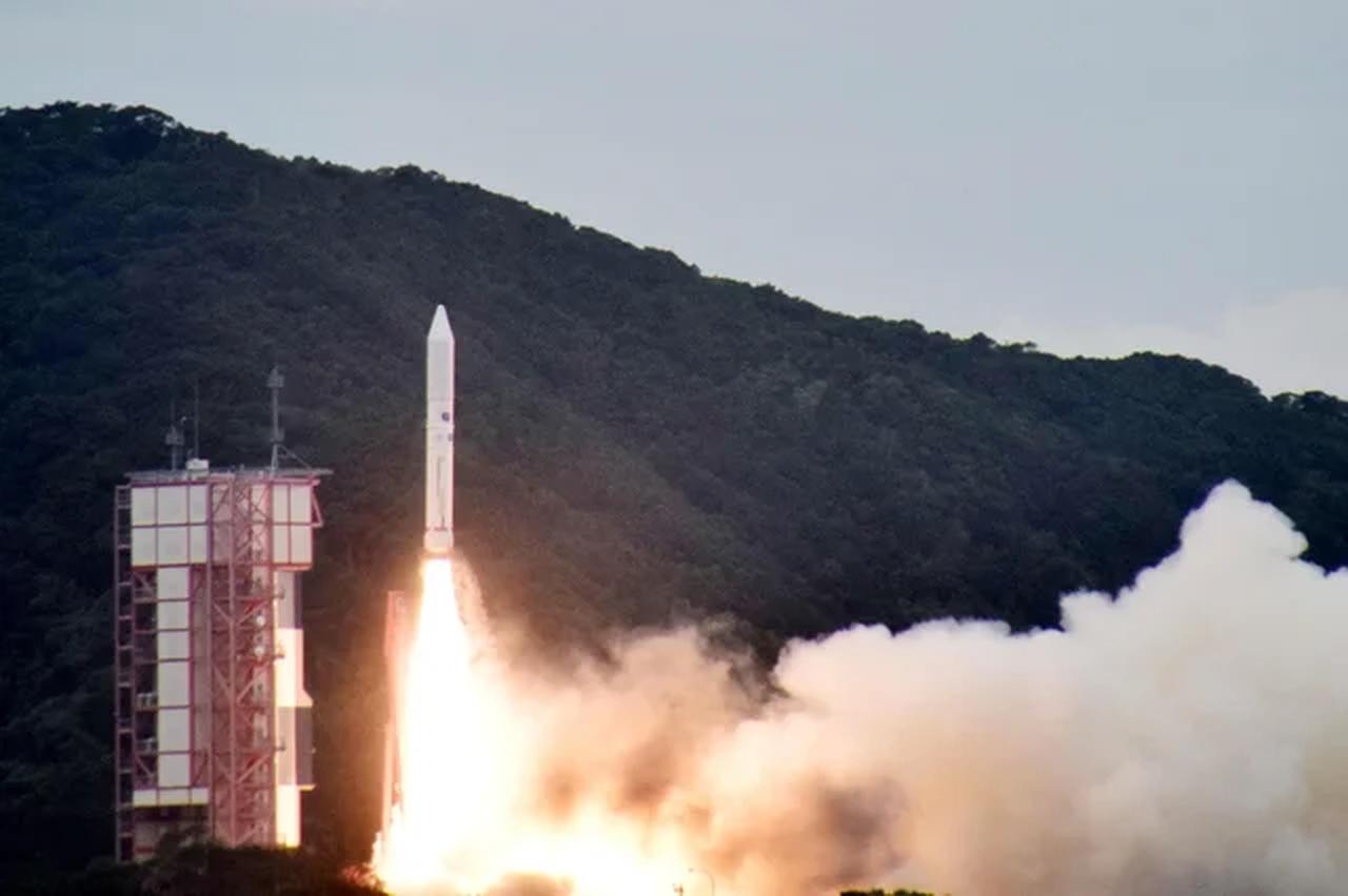 An Epsilon-6 rocket takes off from the launch pad at the Uchinoura Space Center (USC) in Kimotsuki-gun, Kagoshima Prefecture, Japan, October 12, 2022. (Photo by JIJI Press / AFP)