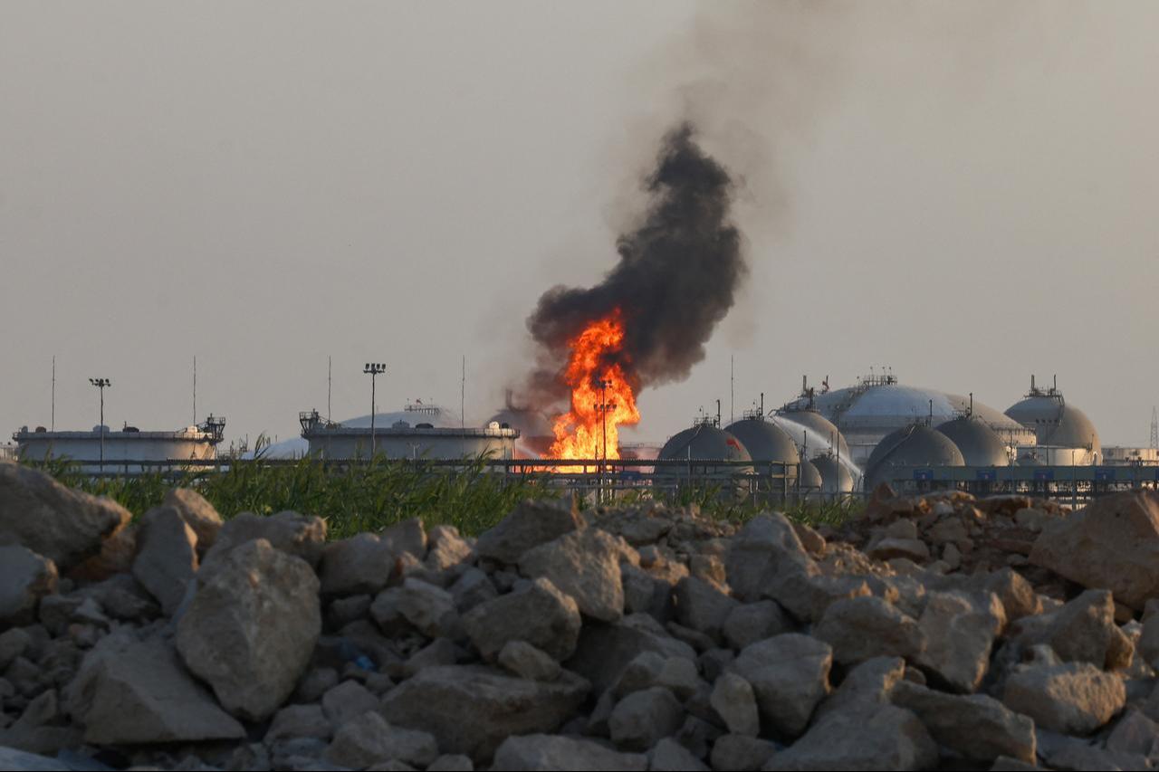Flames burn at a facility belonging to Saudi oil giant Aramco south of Riyadh on October 3, 2026. (AFP Photo)