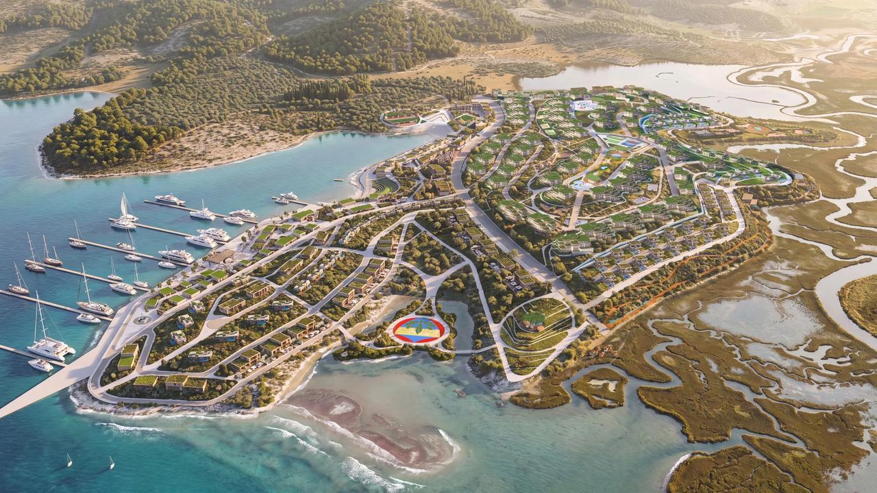 An artist's rendering shows the planned COVE1907, or Fenerbahce Island, residential and marina development in Mugla's Milas district, Türkiye. (Photo via cove1907.com)