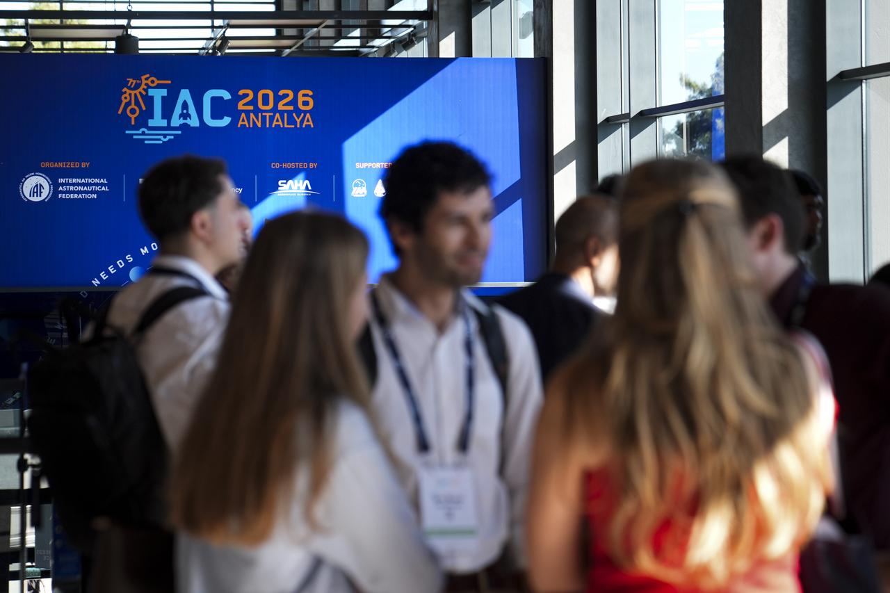 Attendees gather as the 77th International Astronautical Congress (IAC) kicks off with opening-day events at the NEST Convention Center in Antalya, Türkiye, Oct. 5, 2026. (AA Photo)
