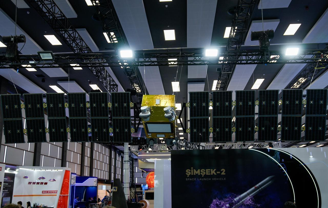 The photo shows Aselsan's stand with a satellite that can be seen during the 77th International Astronautical Congress (IAC 2026) in Antalya, Türkiye, on Oct. 5, 2026. (AA Photo)