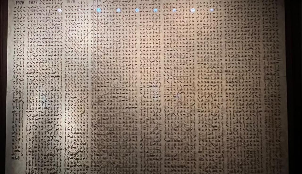 Rows of cigarette butts fill a glass display inside the Museum of Innocence. (Photo by Nour Dajani)