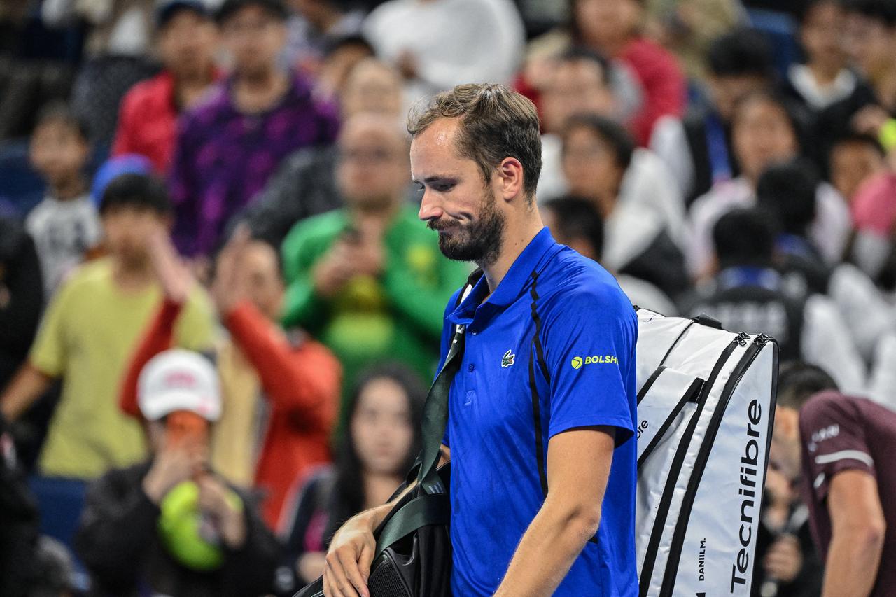 Russia's Daniil Medvedev leaves the court during the China Open tennis tournament in Beijing, China, Oct. 5, 2026. (AFP Photo)