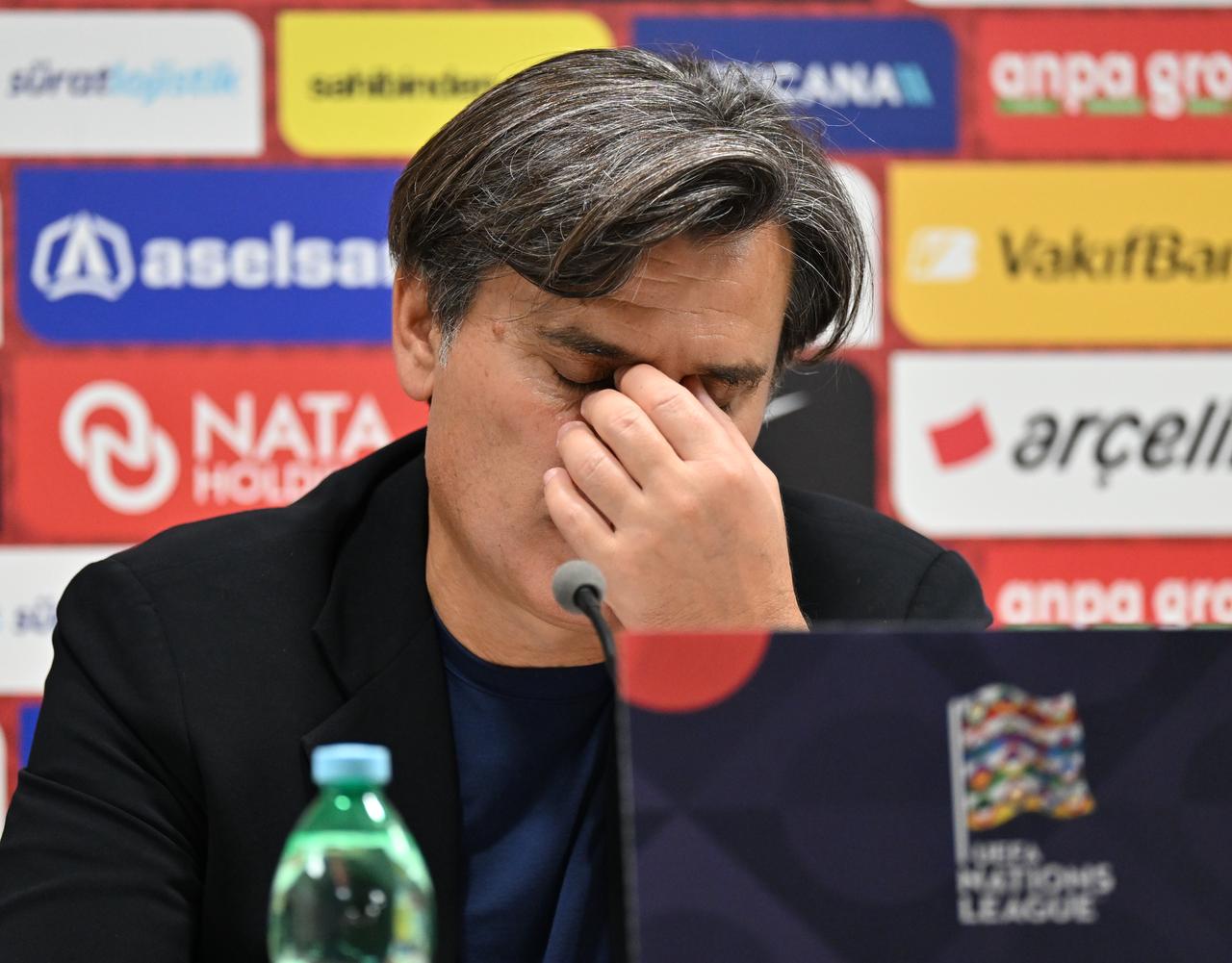 Vincenzo Montella, head coach of Türkiye, speaks during a press conference following the UEFA Nations League A Group 1 match between Italy and Türkiye at Stadio Renato Dall'Ara in Bologna, Italy on October 5, 2026 ( AA Photo)