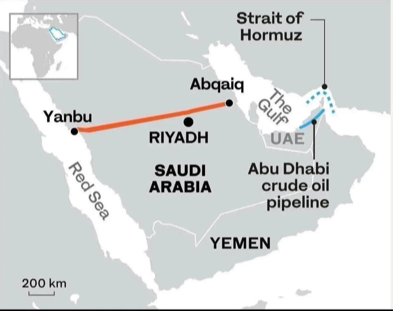 Map shows Saudi Arabia’s East-West oil pipeline linking Abqaiq to Yanbu on the Red Sea. (AFP Graphic)