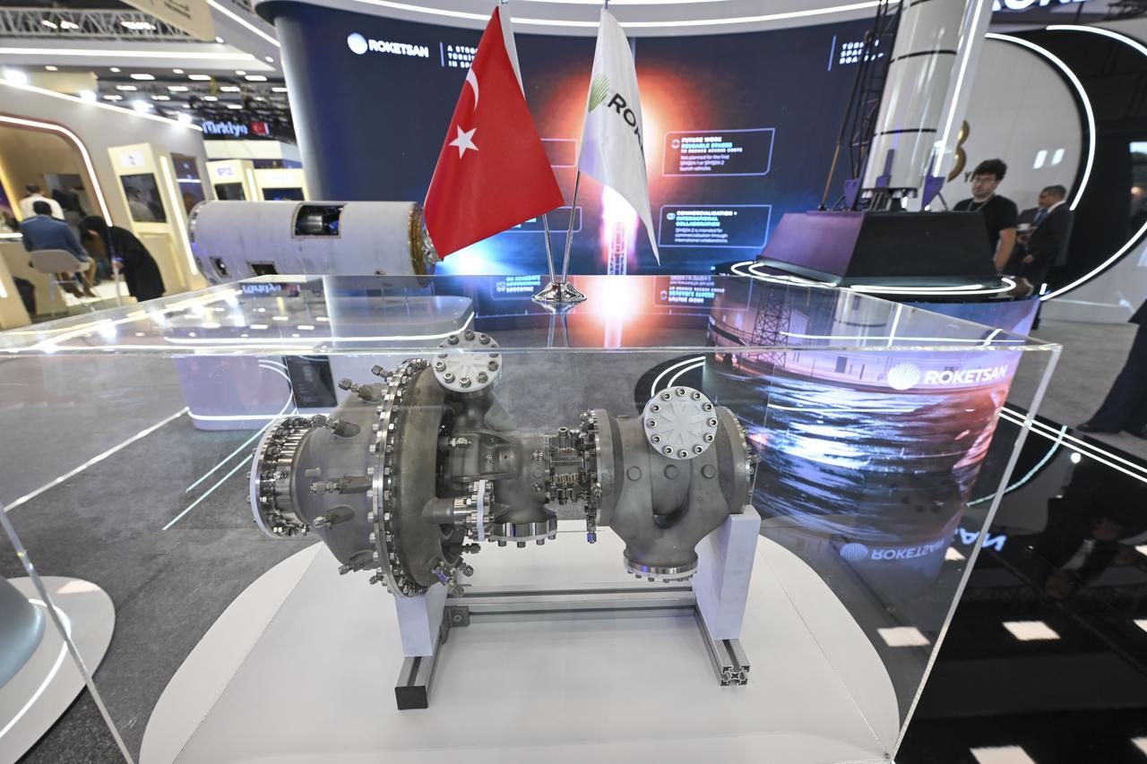Participating countries showcase their latest aerospace technologies and innovations at exhibition booths during the 77th International Astronautical Congress (IAC) at the NEST Convention Center in Antalya, Türkiye on Oct. 7, 2026. (AA Photo)