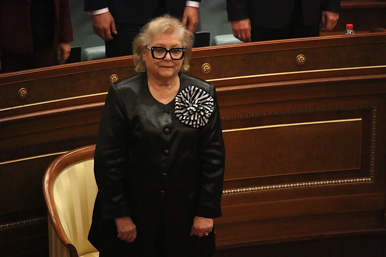 73-year-old Justina Shiroka Pula, President of the Academy of Sciences and Arts of Kosovo (ASHAK), is elected as the country's new president following a voting session in the Assembly of Kosovo, on October 6, 2026 in Pristina, Kosovo.  (AA Photo)