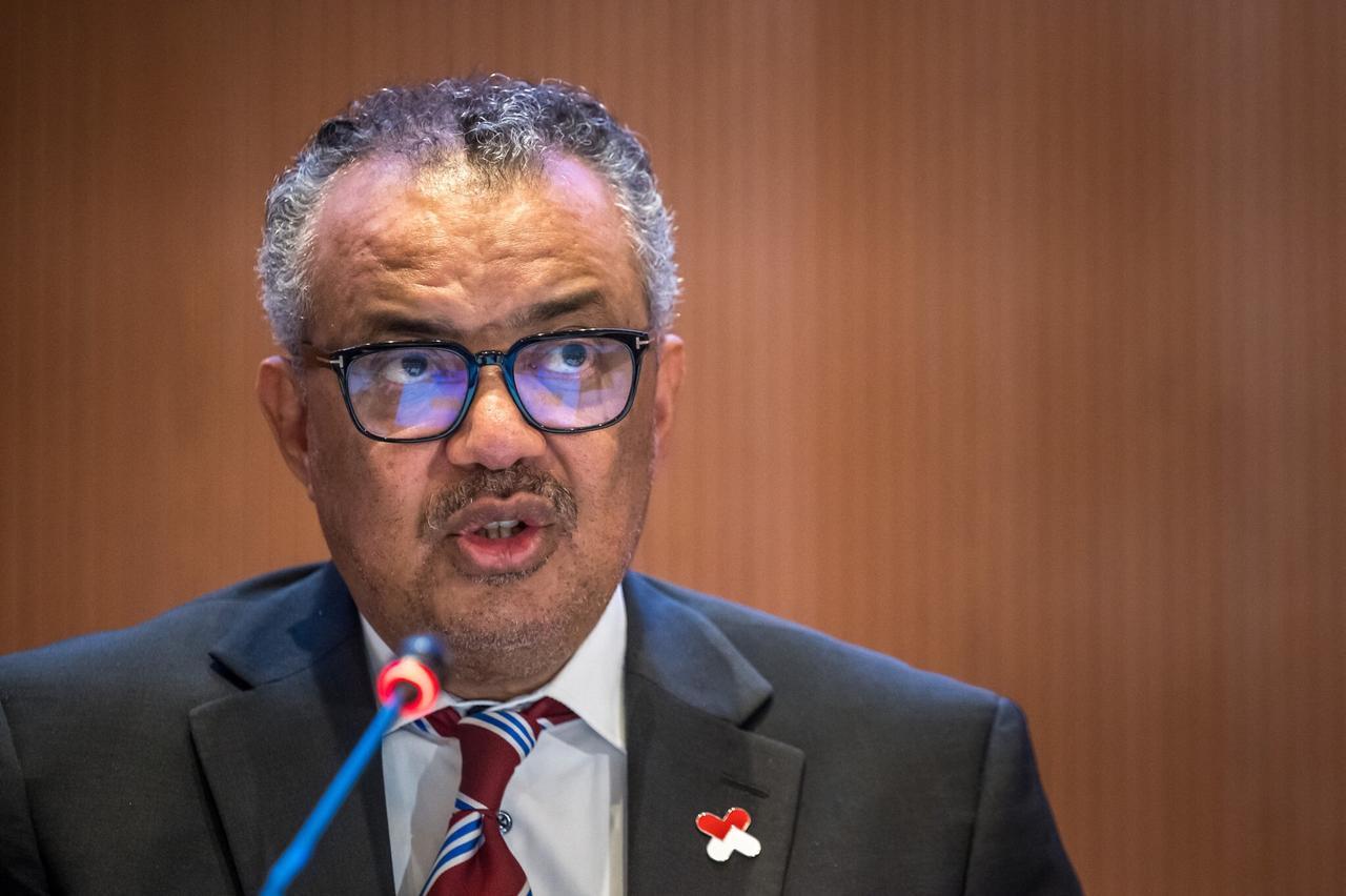World Health Organization (WHO) Director-General Tedros Adhanom Ghebreyesus delivers his speech on the opening day of the 77th World Health Assembly, in Geneva on May 27, 2024 (AFP Photo)