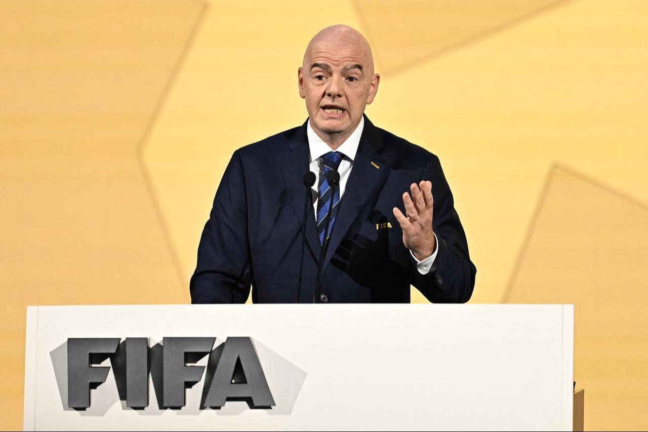 FIFA President Gianni Infantino makes a speech during the 74th FIFA Congress in Bangkok on May 17, 2024. (AFP Photo)