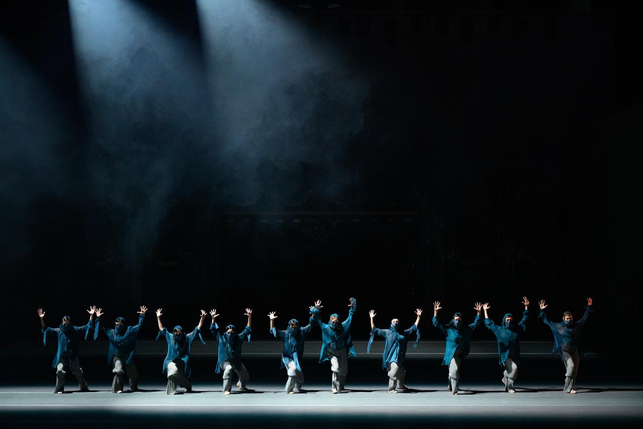 Dancers perform in formation during the new production of the “Afife” ballet in Türkiye, Oct. 9, 2026. (AA Photo)
