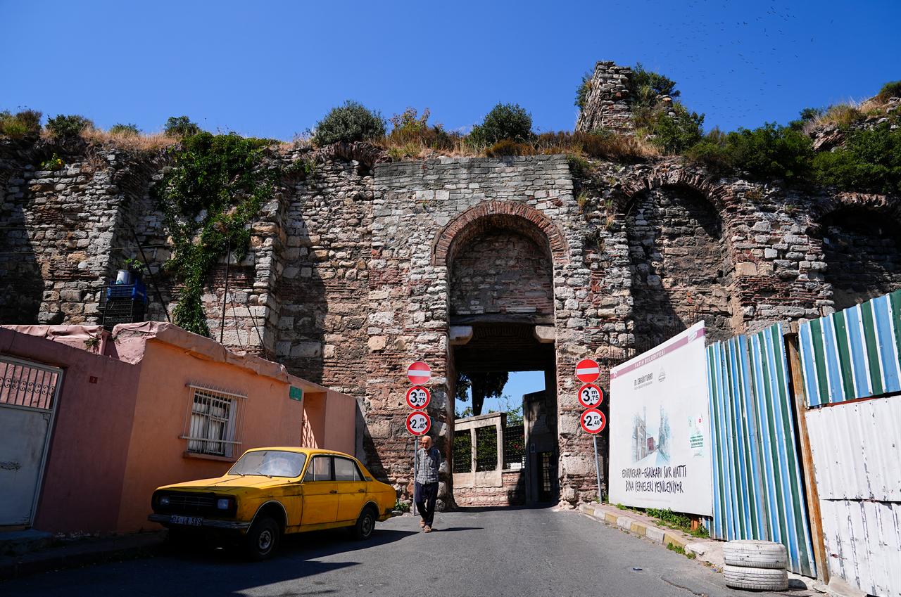 The historic Egrikapi gate, part of Istanbul’s ancient land walls and known as Porta Kaligaria during the Byzantine era, is seen in Istanbul, Türkiye, Oct. 9, 2026. (AA Photo)