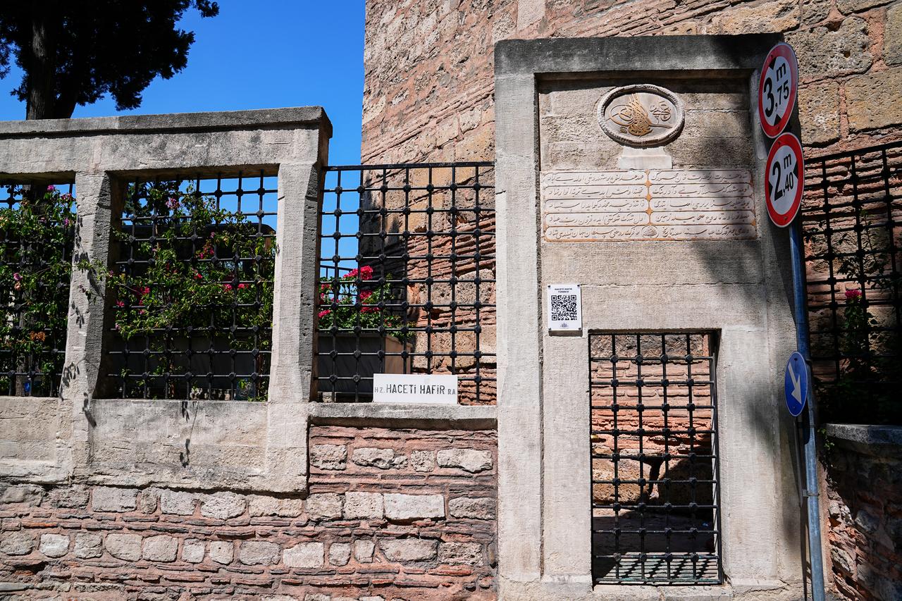 A historic tomb marker beside Egrikapi is seen near Istanbul’s land walls in Istanbul, Türkiye, Oct. 9, 2026. (AA Photo)