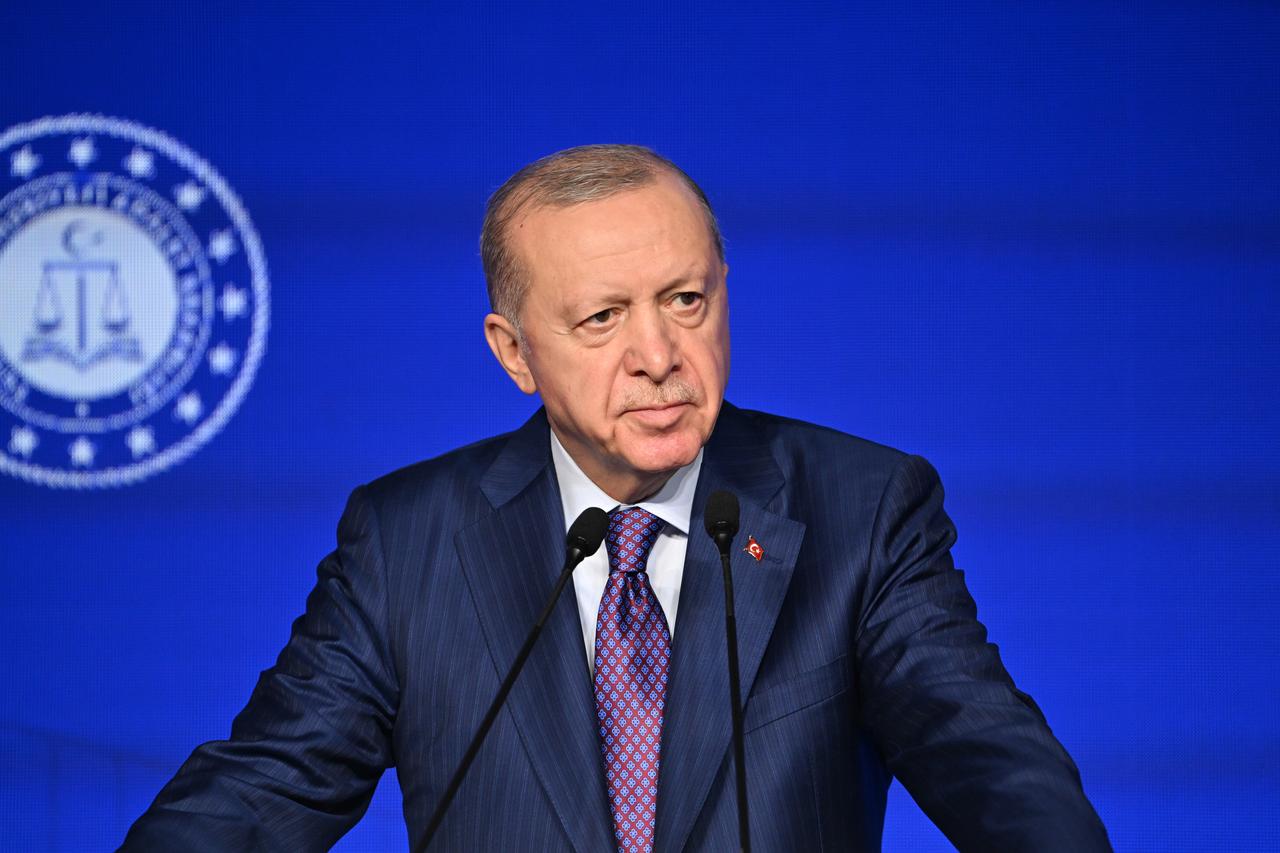 Turkish President Recep Tayyip Erdogan delivers a speech during the International Justice Summit held at Ciragan Palace in the Besiktas district of Istanbul, Türkiye, Oct. 9, 2026. (AA Photo)