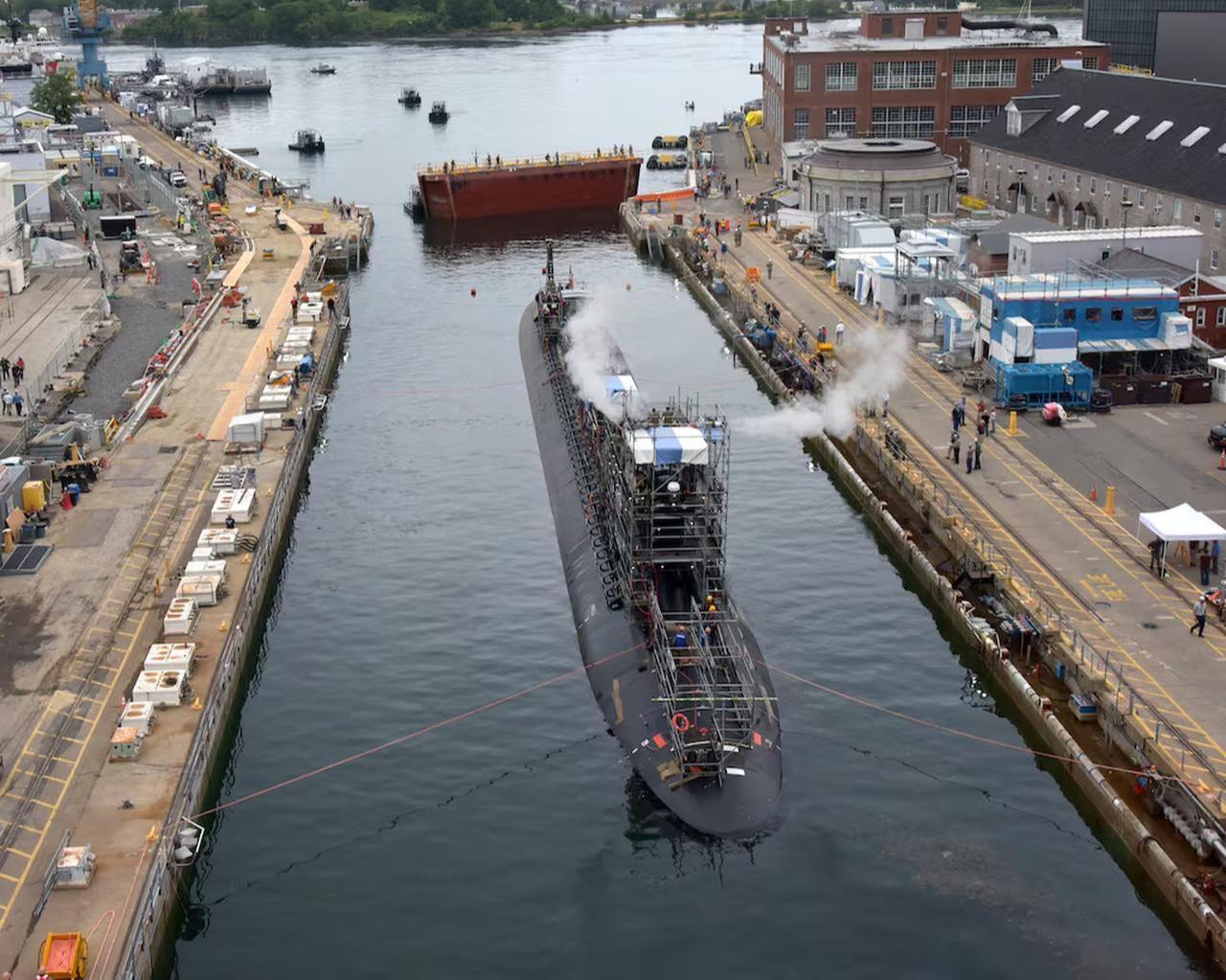USS Virginia (SSN 774) successfully exits dry dock at the shipyard in 2021. (U.S. Navy photo)