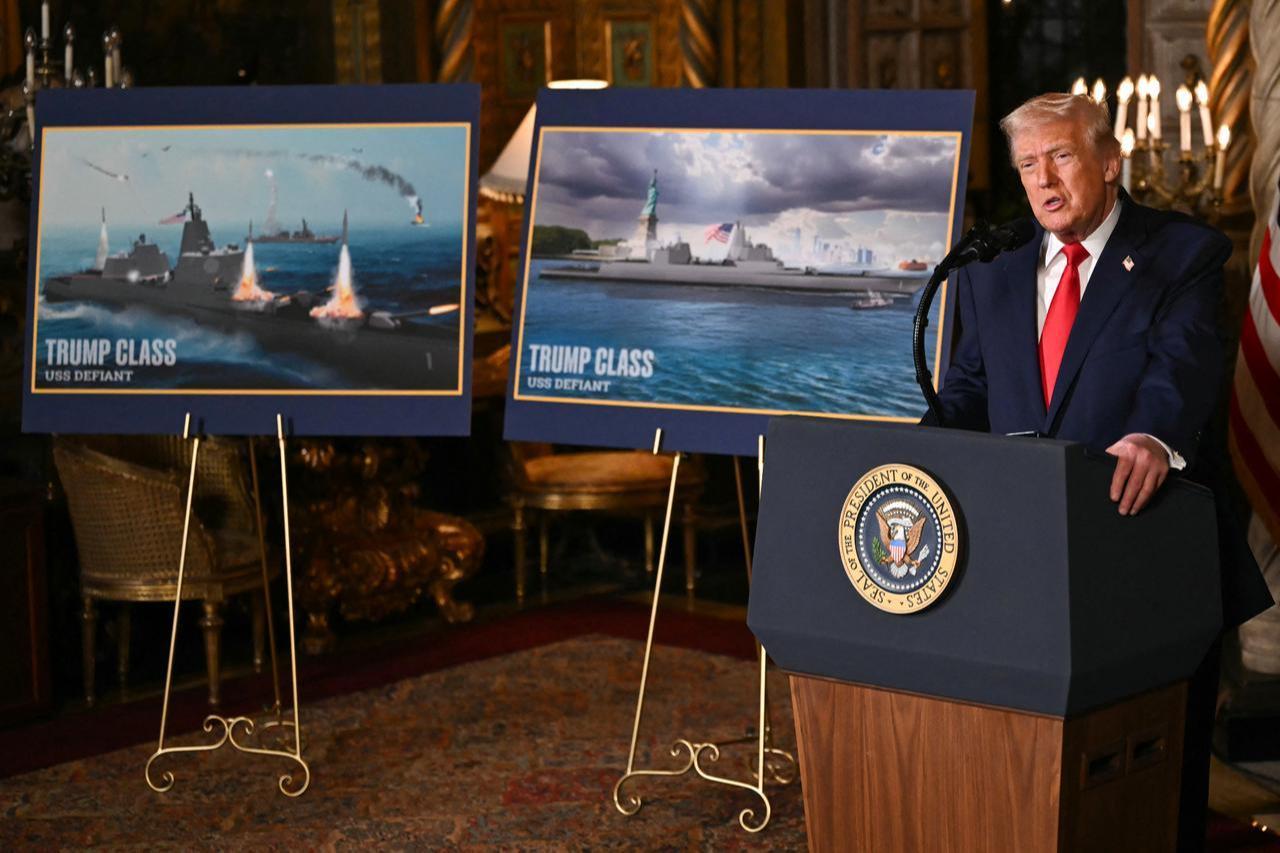 US President Donald Trump announces the US Navy’s new Golden Fleet initiative, unveiling a new class of warships, at Mar-a-Lago in Palm Beach, Florida, on Dec. 22, 2025. (AFP Photo)
