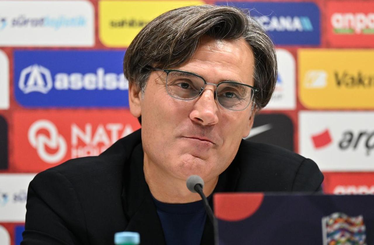 Vincenzo Montella, head coach of Türkiye, speaks during a press conference following the UEFA Nations League A Group 1 match between Italy and Türkiye at Stadio Renato Dall'Ara in Bologna, Italy on October 5, 2026. (AA Photo)