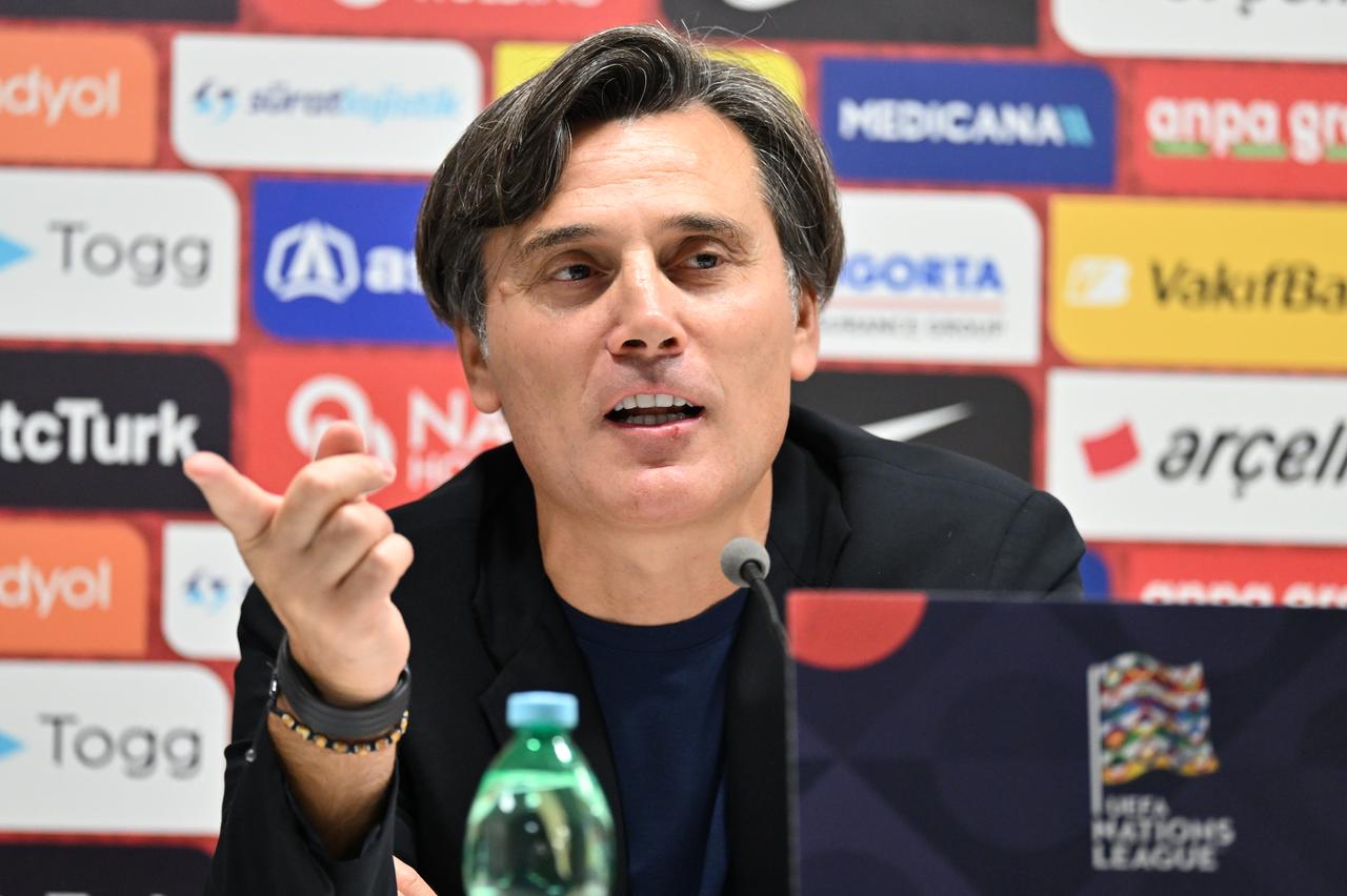 Vincenzo Montella, head coach of Turkiye, speaks during a press conference following the UEFA Nations League A Group 1 match between Italy and Türkiye at Stadio Renato Dall'Ara in Bologna, Italy, October 5, 2026 (AA Photo)
