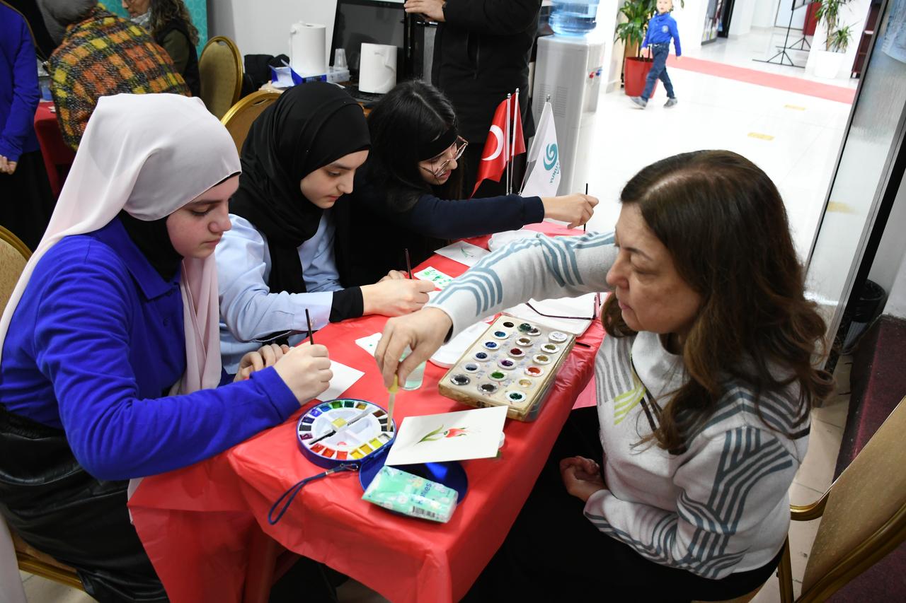 Students participate in an ebru, kat’i, tezhip and miniature arts workshop organized by the Yunus Emre Institute in Tirana, Albania, Feb. 9, 2026. (AA Photo)