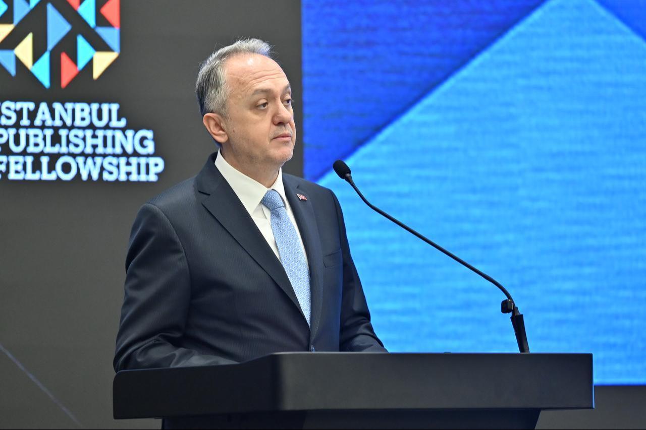 Deputy Minister of Culture and Tourism Gokhan Yazgi speaks at the opening ceremony of the 11th International Istanbul Publishing Fellowship in Istanbul, Türkiye, Feb. 10, 2026. (Photo via Istanbul Publishing Fellowship)