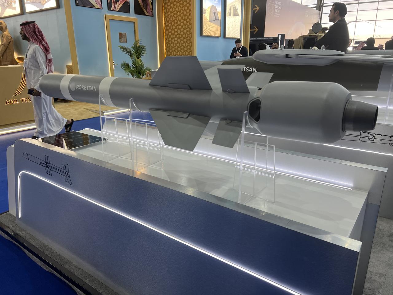 Turkish defense firm Roketsan's loitering munition EREN is on display at the World Defense Show 2026 in Riyadh, Saudi Arabia, Feb. 9, 2026. (AA Photo)