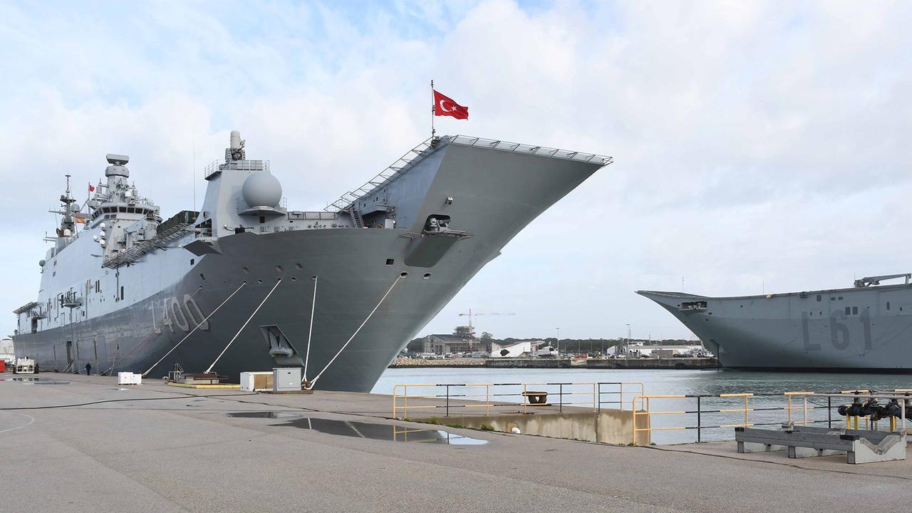 TCG Anadolu (L-400) of the Anadolu Turkish Maritime Task Force as part of Exercise Steadfast Dart 2026 during a port visit to Rota, Spain, Jan 31, 2026. (Photo via X/@tcsavunma)