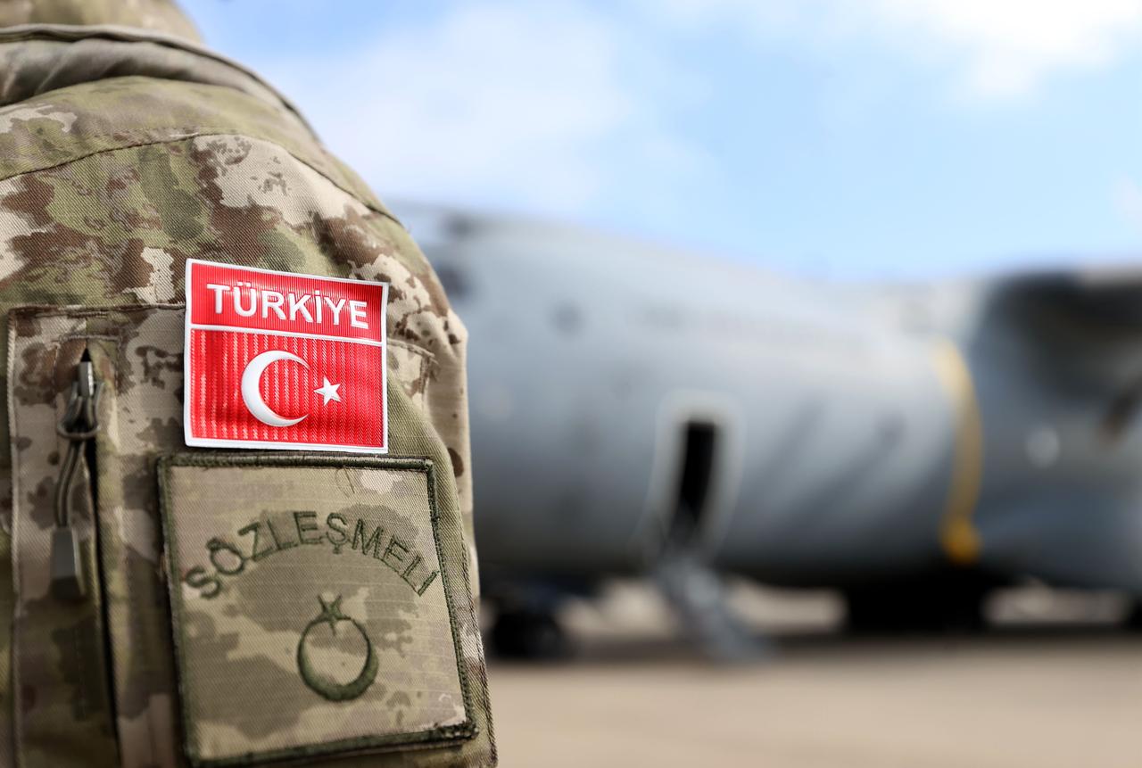 Troops of the 66th Mechanized Infantry Brigade Command are seen during a send-off ceremony held at Corlu Air Base Command in Tekirdag, Türkiye, Feb. 7, 2026. (AA Photo)