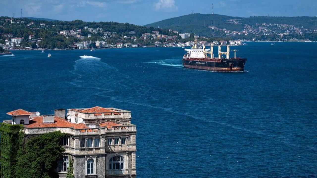 Malta-flagged bulk carrier M/V Rojen, carrying tons of grain from Ukraine, sails along the Bosphorus Strait in Istanbul on August 7, 2022. (AFP Photo)