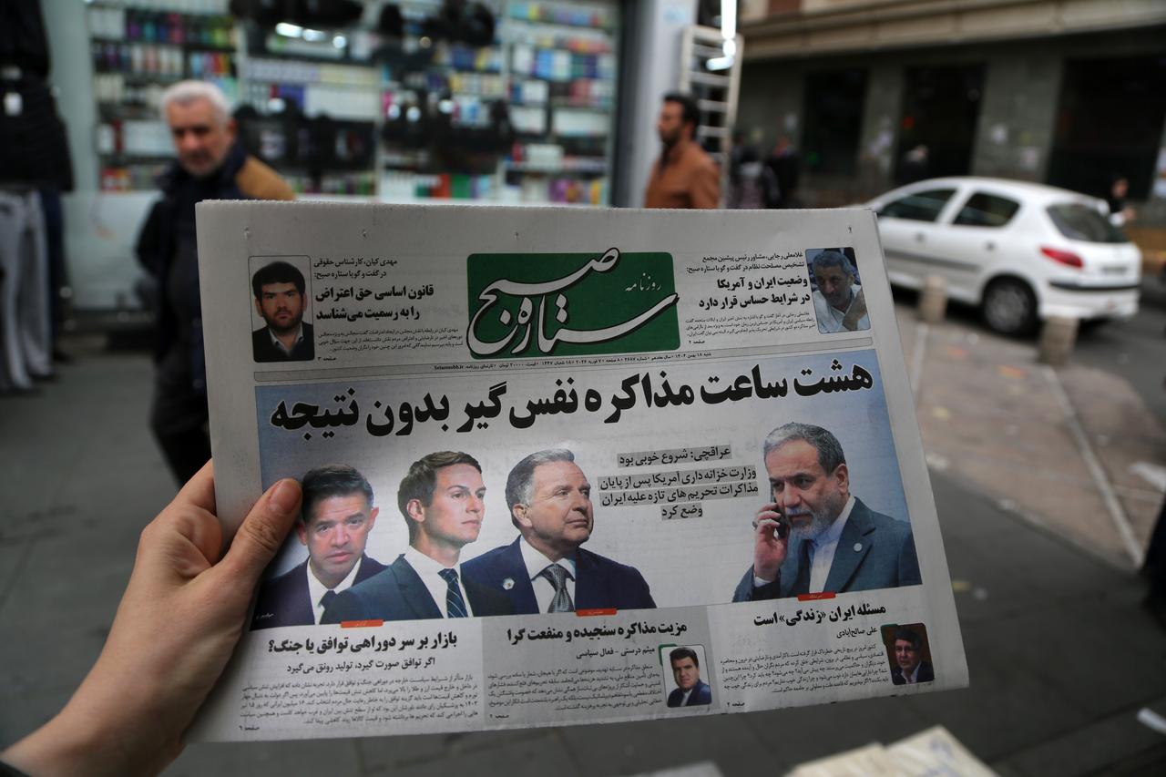 Iranian newspapers feature headlines on the resumption of nuclear talks between Iran and the United States in Oman, in Tehran, capital of Iran, February 7, 2026. (AA Photo)
