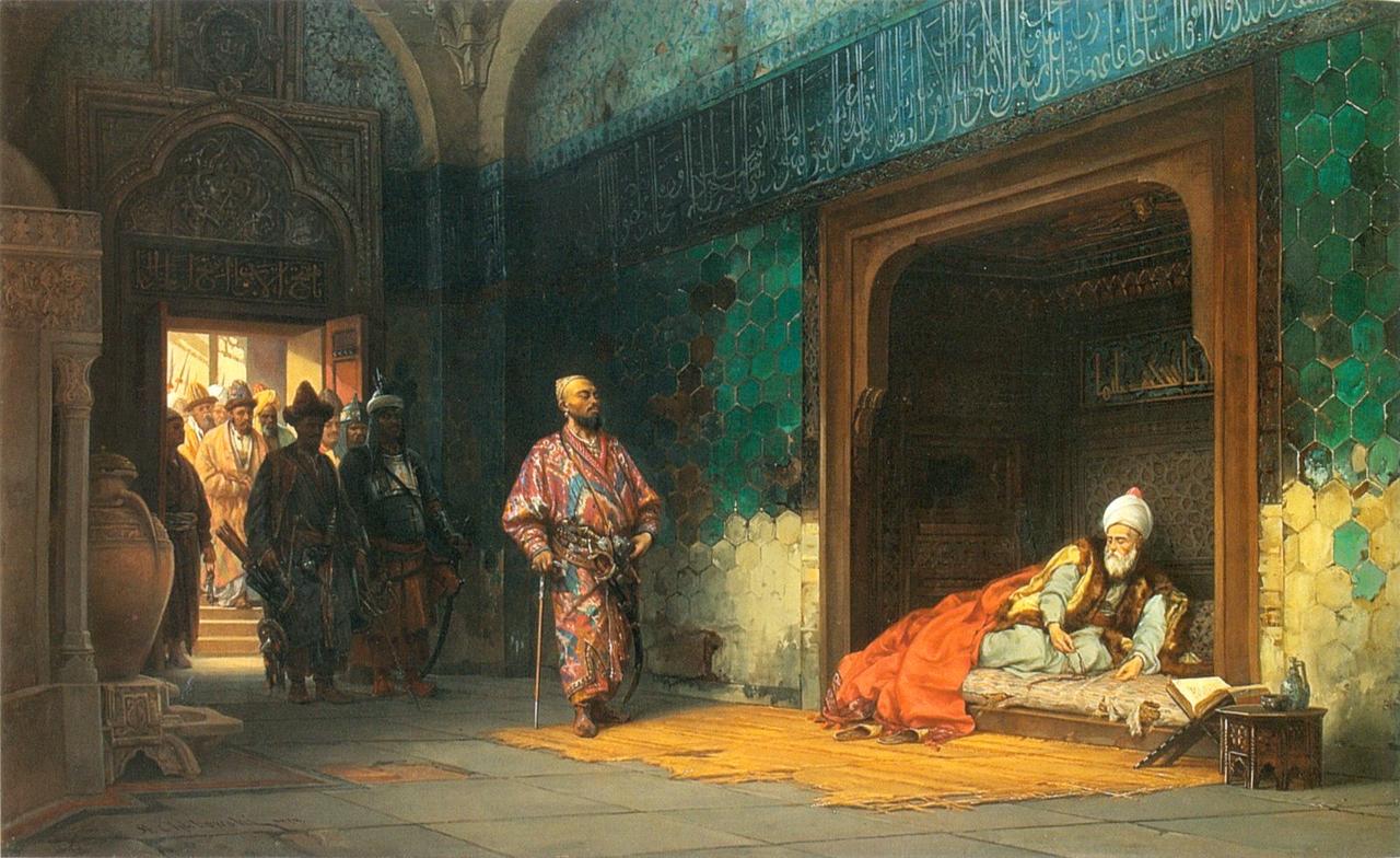 Sultan Bayezid I imprisoned by Timur, 1878. (Image via WikiArt)