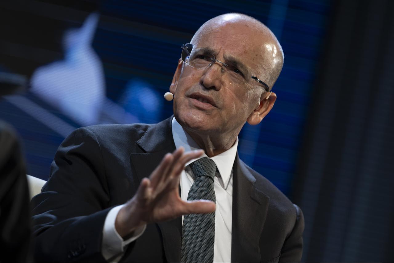 Turkish Treasury and Finance Minister Mehmet Simsek makes remarks on the Turkish economy at the Institute of International Finances (IIF) Annual Membership Meeting, October 17, 2025. (AA Photo)