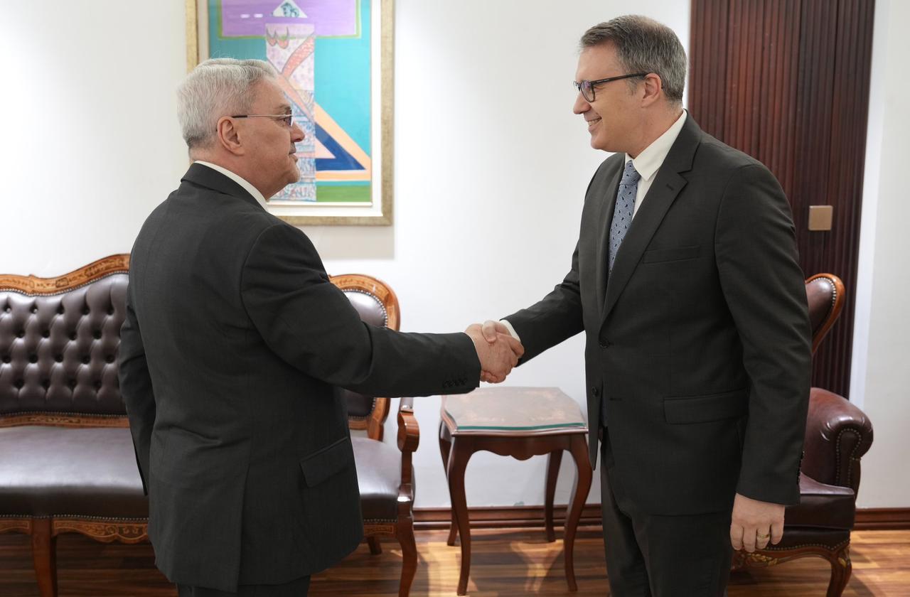 Türkiye's ambassador to Baghdad, Anil Bora Inan, during his meeting with Iraq's Bahr al-Ulum (L) at the Iraqi Foreign Ministry in Baghdad, Feb. 11, 2026. (Photo via X/@Iraqimofa)