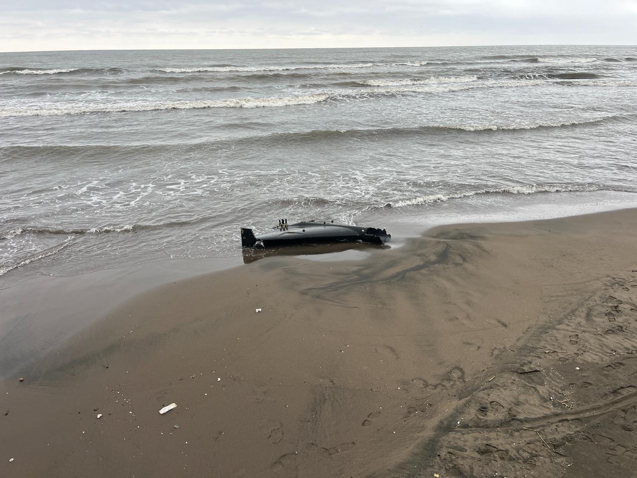 Debris of a Russian-made Geran-2 unmanned aerial vehicle, which was found in the Black Sea coastal city of Ordu, Türkiye, Feb. 10, 2026. (IHA Photo)