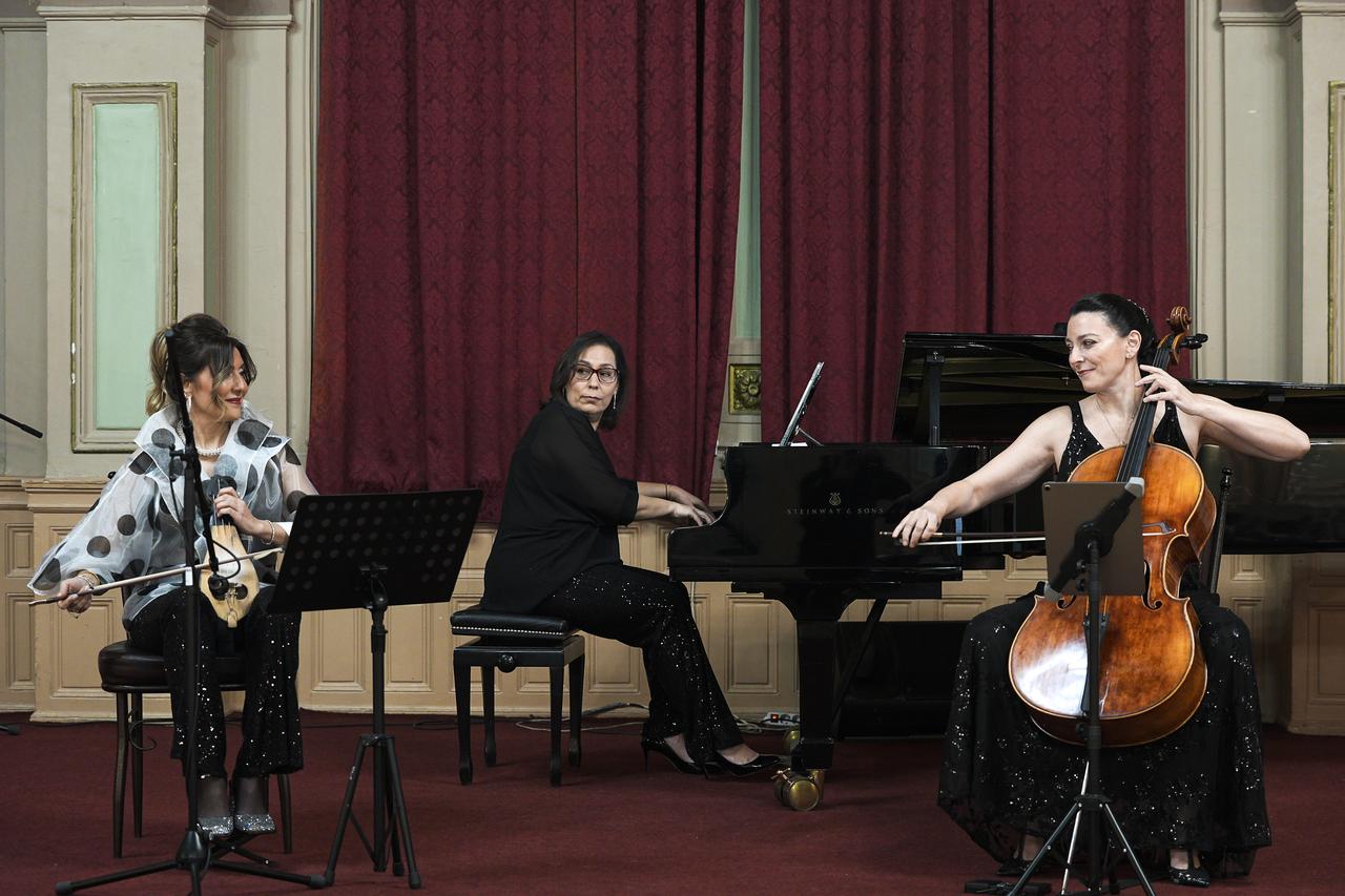 Trio Alla Turca performs during a concert organized by the Yunus Emre Institute (YEE) at the Sarajevo Army Hall Concert Hall in Sarajevo, Bosnia and Herzegovina, as part of the International Sarajevo Winter Festival, Feb. 10, 2026. (AA Photo)