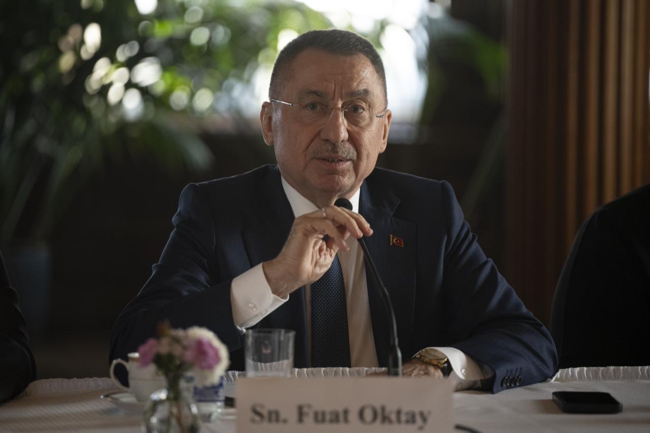 Fuat Oktay, Chairman of Turkish Parliament's Foreign Affairs Committee and AK Party Ankara MP, speaks to press members at the Turkish Embassy Residence in Washington, D.C., Feb. 11, 2026. (AA Photo)