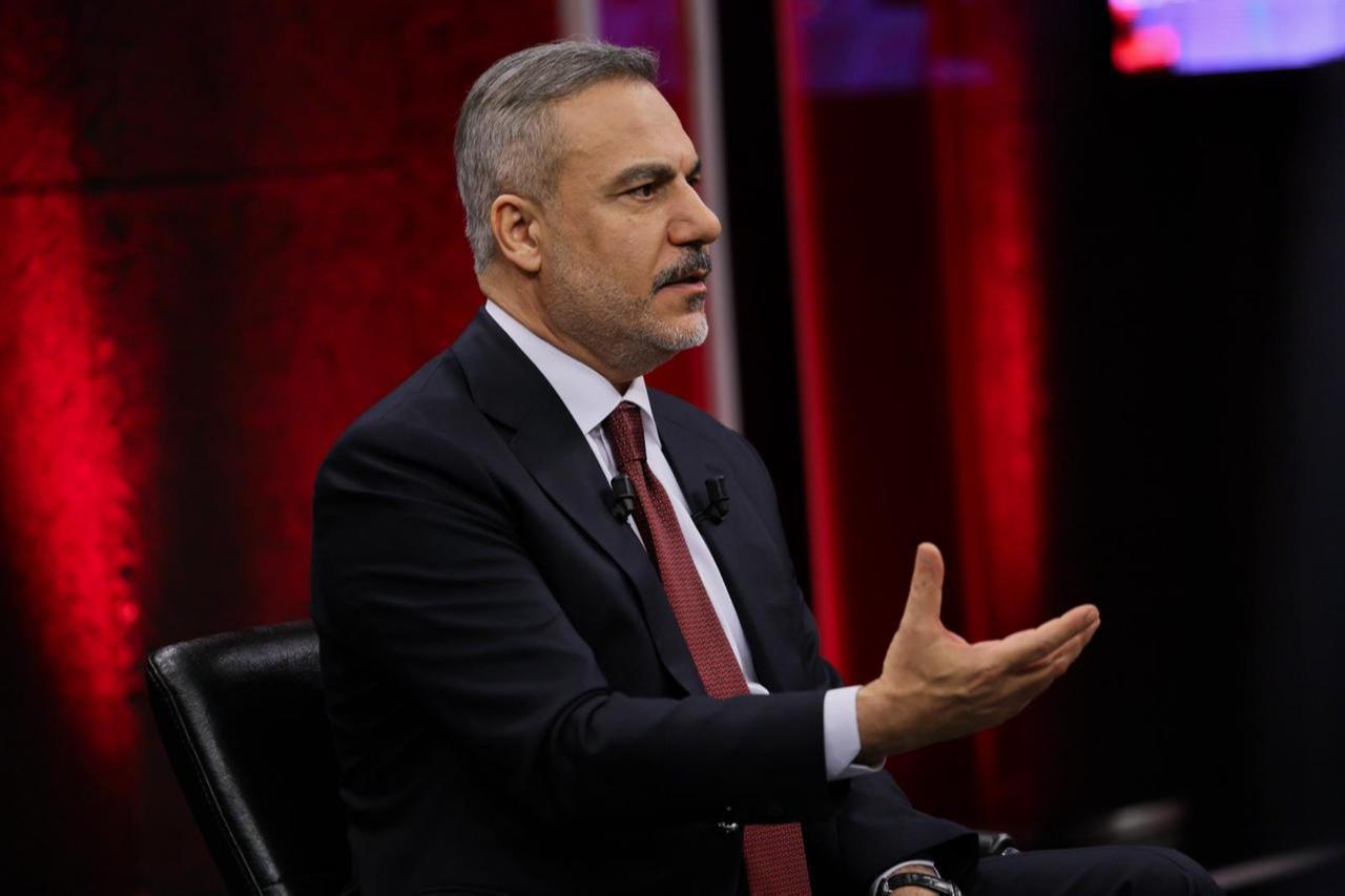 Foreign Minister Hakan Fidan answers questions in a live CNN Turk interview on Feb. 9, 2026. (AA Photo)