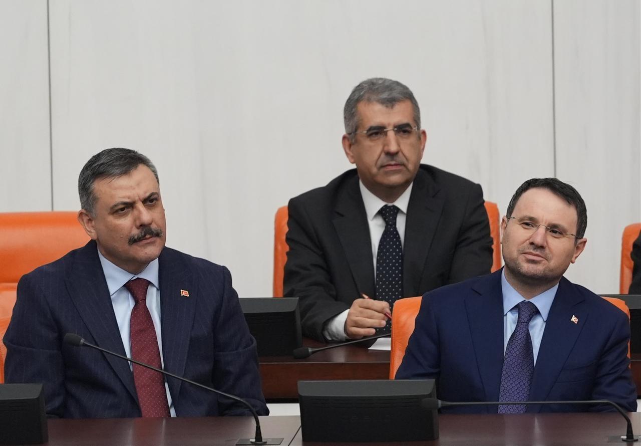 Justice Minister Akin Gurlek (R) and Interior Minister Mustafa Ciftci (L) attend the Turkish parliament’s General Assembly to take the oath of office in Ankara, Türkiye, Feb. 11, 2026. (AA Photo)