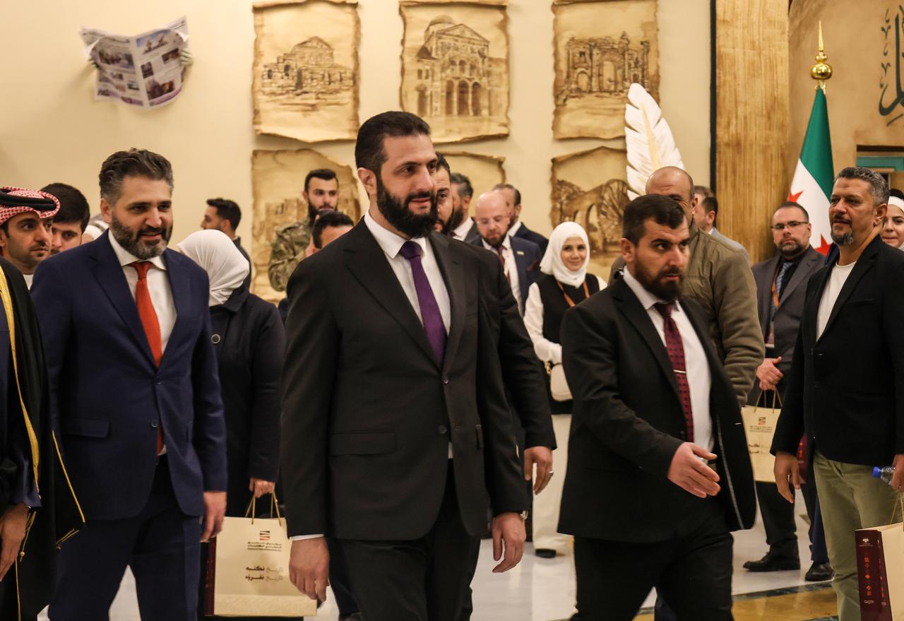 Syrian President Ahmed al-Sharaa and Syrian Culture Minister Muhammad Salih attend the opening ceremony of the 57th Damascus International Book Fair in Damascus, Syria on February 5, 2026. (AA Photo)