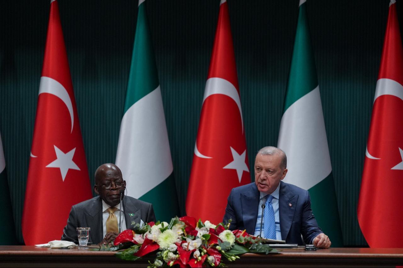 President Recep Tayyip Erdogan (R) and Nigerian President Bola Ahmed Tinubu attend a joint news conference in Ankara, Türkiye on January 27, 2026. (AA Photo)