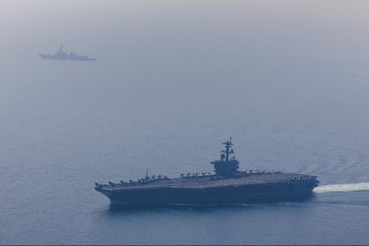 Aerial view of the USS Abraham Lincoln Carrier Strike Group while operating at the Arabian Sea in the Arabian Sea, Feb. 6, 2026. (Photo via US CENTCOM)