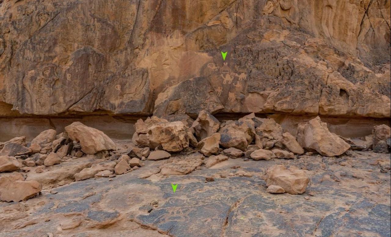 Rock wall covered with inscriptions and engravings spanning multiple historical periods at the Umm Irak Plateau, South Sinai, Egypt, Feb. 12, 2026. (Photo via X/ @TourismandAntiq)