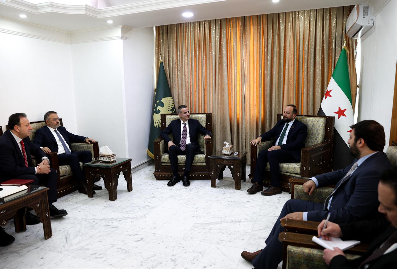 Deputy Head of Türkiye’s Directorate of Communications Ferhat Pirincci meets Syrian Minister of Information Hamza Mustafa in Damascus, Syria on February 12, 2026. (AA Photo)