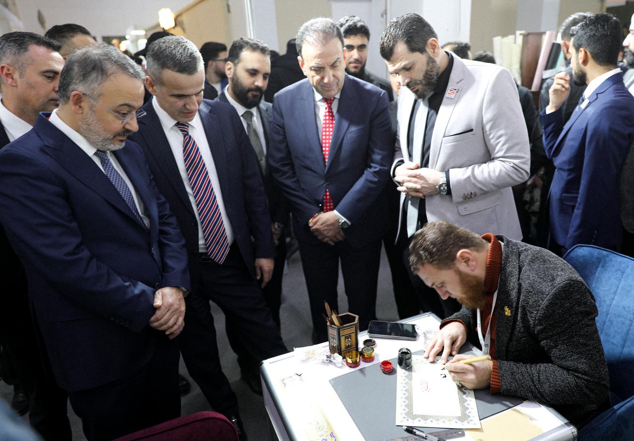 Deputy Head of Türkiye’s Directorate of Communications Ferhat Pirincci and Syrian Minister of Information Hamza Mustafa visit Damascus Book Fair in Damascus, Syria on February 12, 2026. (AA Photo)
