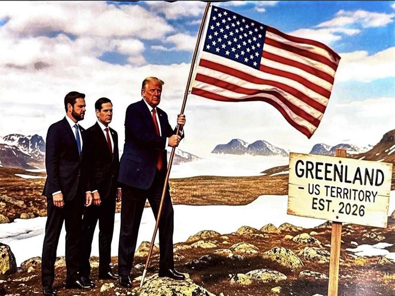 This AI-generated image is posted by Donald Trump on Truth Social on January 20, 2026, depicting Greenland as US territory. (via Truth Social)