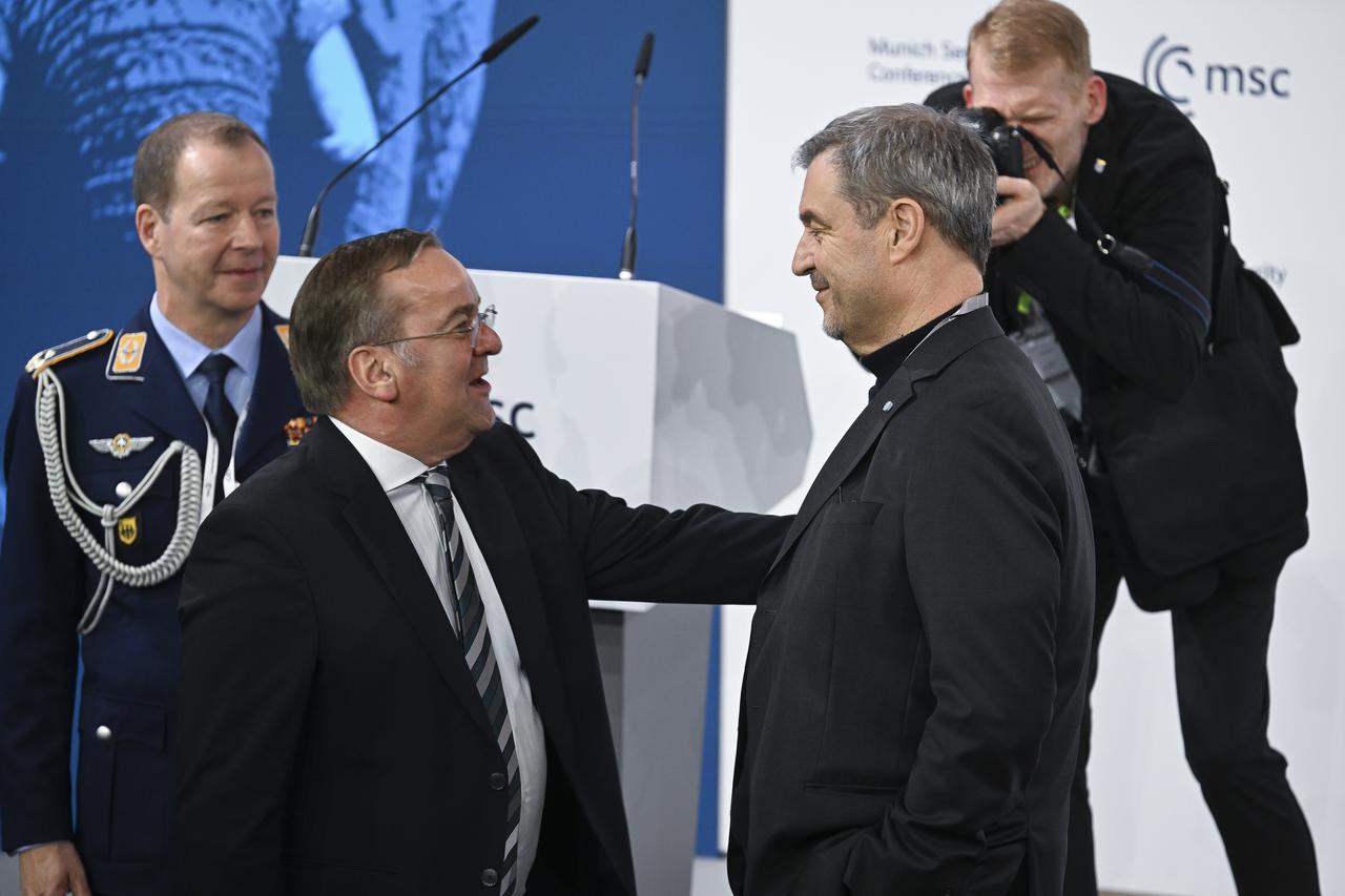 German Defense Minister Boris Pistorius (L) and Bavarian State Premier Markus Soeder (R) attend the 62nd Munich Security Conference in Munich, Germany on February 14, 2026. (AA Photo)