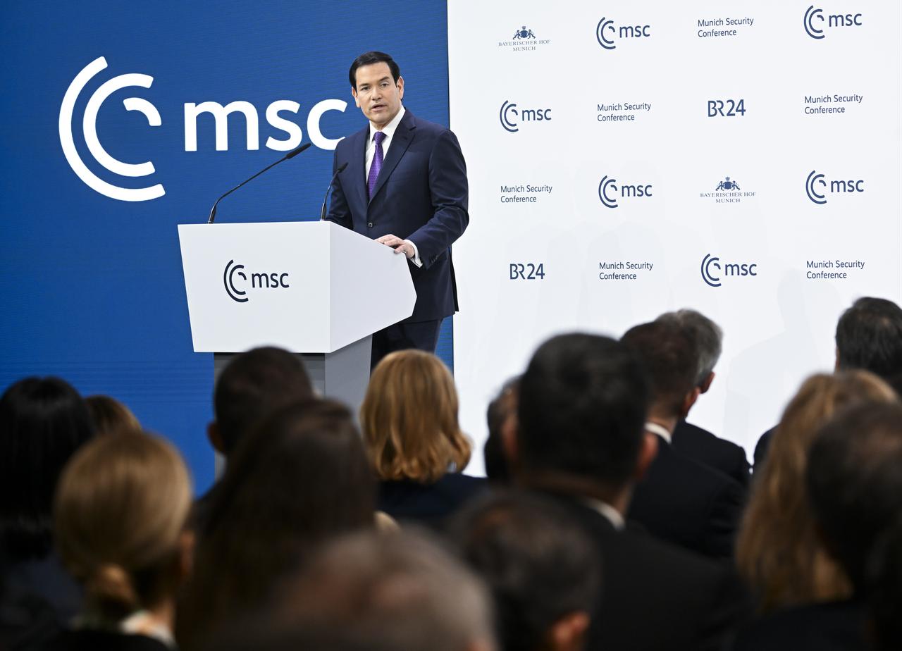 US Secretary of State Marco Rubio delivers a speech during the 62nd Munich Security Conference in Munich, Germany on February 14, 2026. (AA Photo)