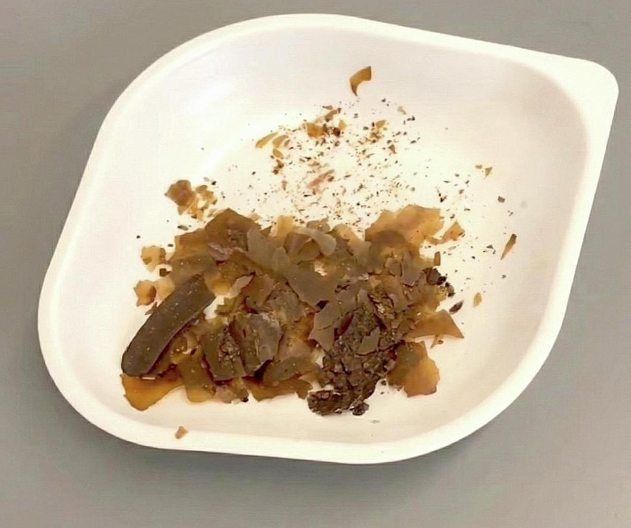 Dark brown residue recovered from inside a Roman glass vessel during laboratory analysis, Bergama, Türkiye, February 2026. (Courtesy of Cenker Atila)